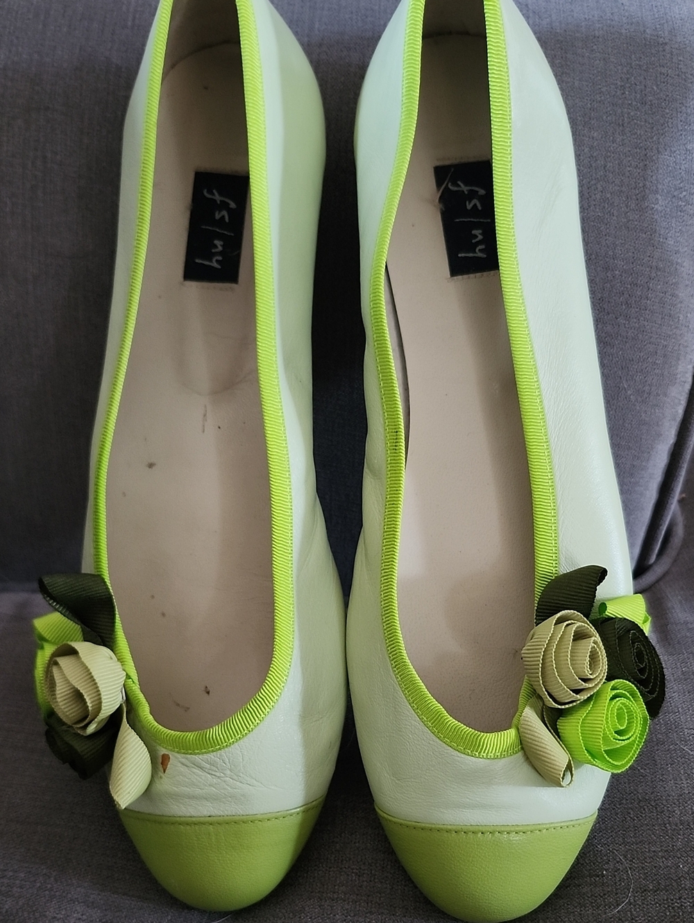 French Sole Green Floral Ballet Flats for Women